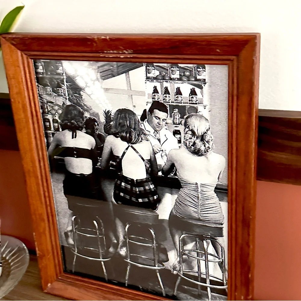 Retro Beach Soda Shop Women in Swimsuits at a Bar 1950’s Canvas Art Print Framed
